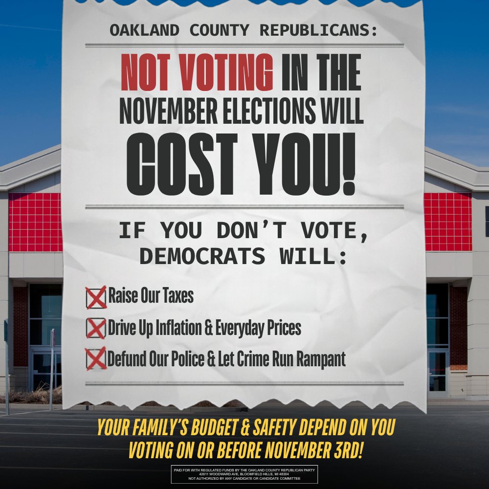 Oakland County Republicans: not voting in the November elections will cost you