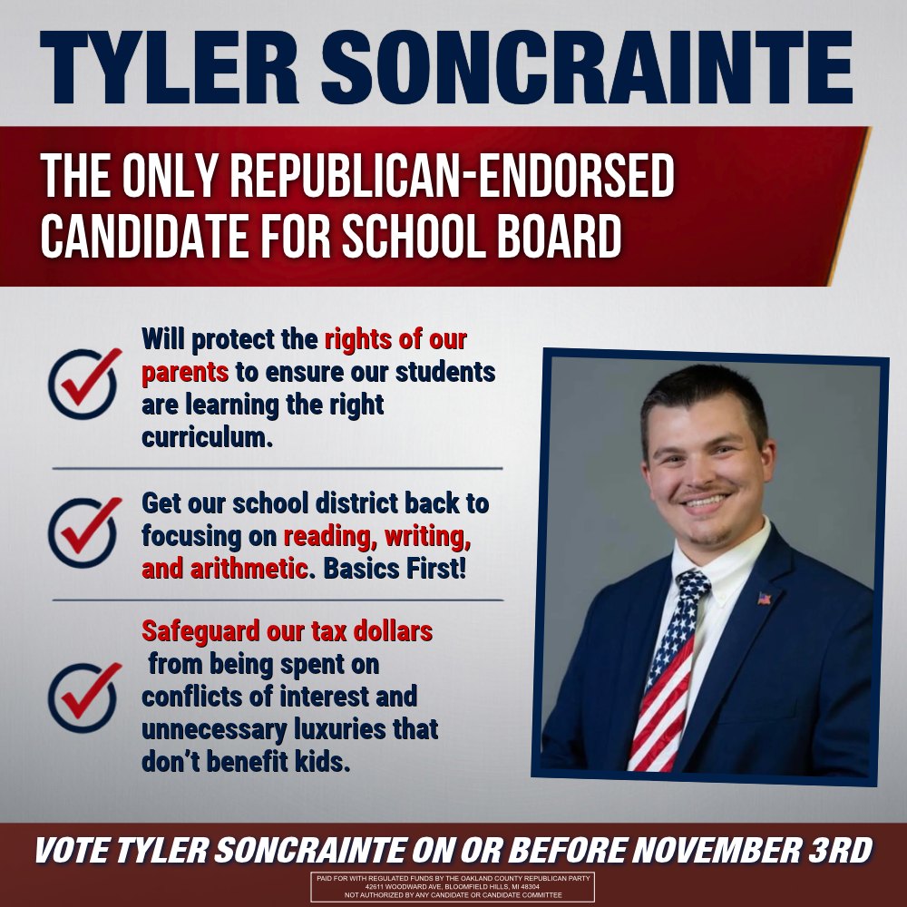 Tyler Soncrainte: the only Republican-endorsed candidate for school board
