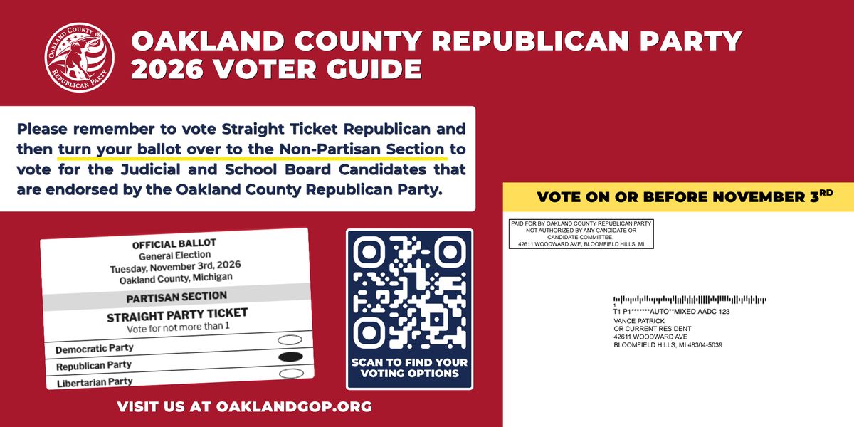OCRP 2026 Voter Guide, front: vote straight-ticket Republican, then turn your ballot over